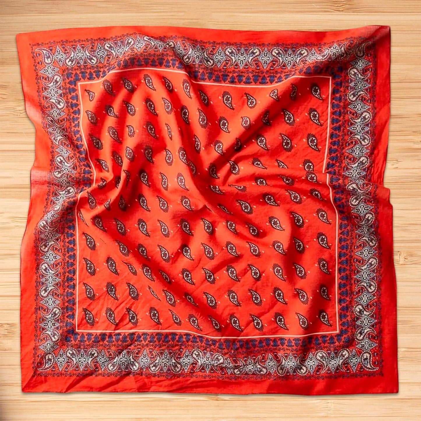 Womens Neck Scarf 23"x23" Small Square Organic Cotton | Headband Scarf Bandana Wrap Head Scarf Breathable Lightweight Red Design 1