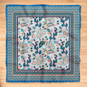 Womens Neck Scarf 23"x23" Small Square Organic Cotton | Headband Scarf Bandana Wrap Head Scarf Breathable Lightweight Flowering Design 6