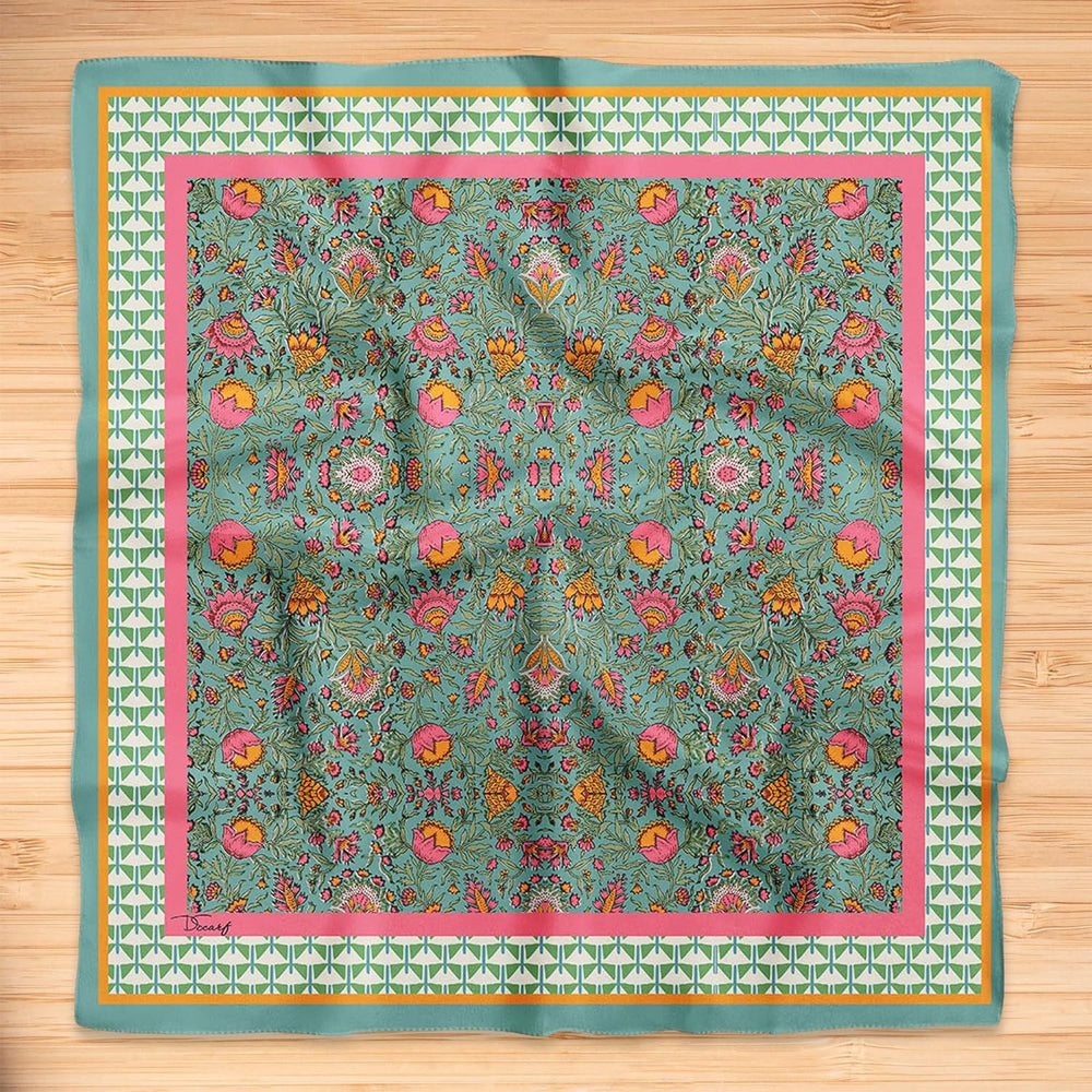 Womens Neck Scarf 23"x23" Small Square Organic Cotton | Headband Scarf Bandana Wrap Head Scarf Breathable Lightweight Flowering Design 8