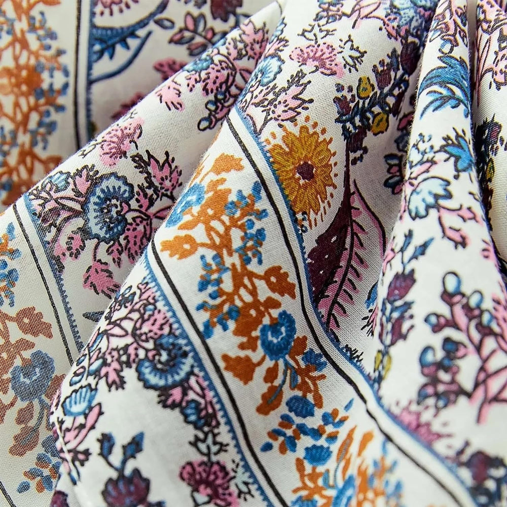 Womens Neck Scarf 23"x23" Small Square Organic Cotton | Headband Scarf Bandana Wrap Head Scarf Breathable Lightweight Flowering Design 4