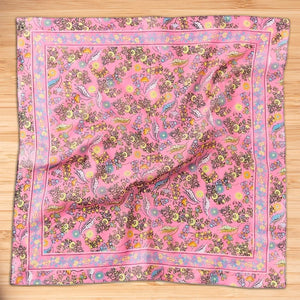 Womens Neck Scarf 23"x23" Small Square Organic Cotton | Headband Scarf Bandana Wrap Head Scarf Breathable Lightweight Flowering Design 2
