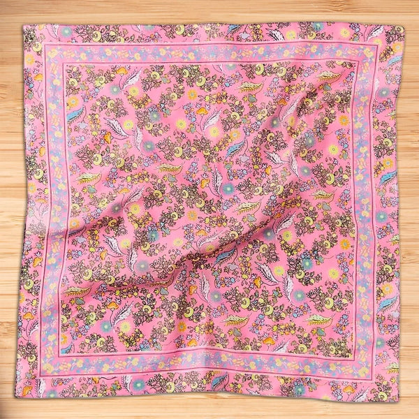 Womens Neck Scarf 23"x23" Small Square Organic Cotton | Headband Scarf Bandana Wrap Head Scarf Breathable Lightweight Flowering Design 2