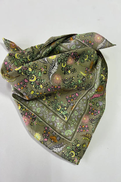 Green Floral Pattern Cotton Bandana