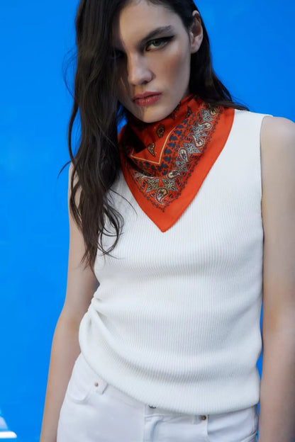 Red Bandana with Ethnic Pattern