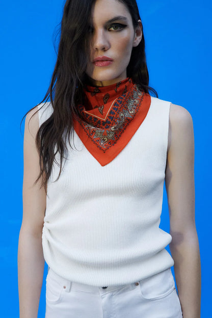 Red Bandana with Ethnic Pattern