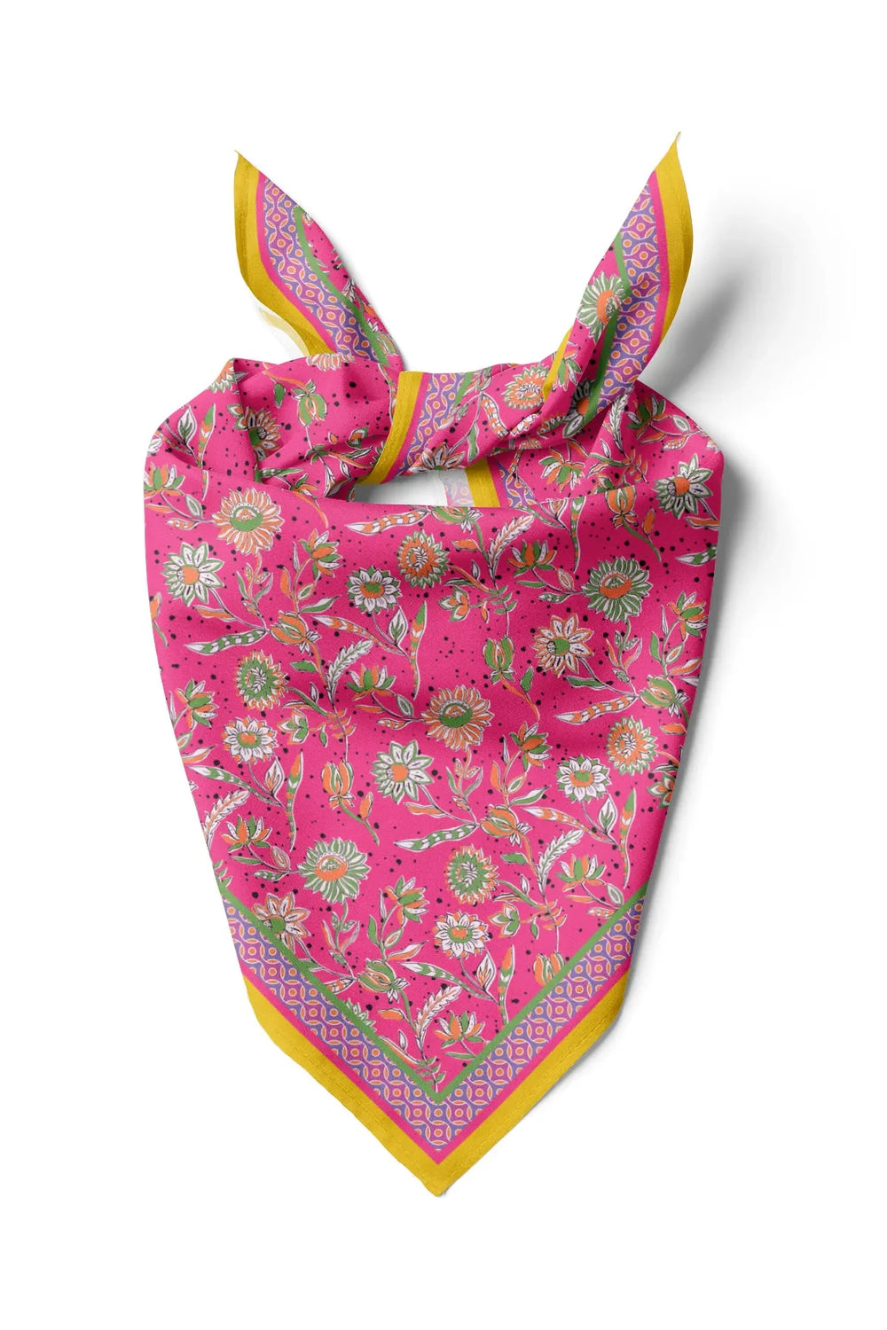 Kadın Pembe Çiçek Desenli Fular Bandana - Stil Sahibi Kadın Bandana Fular