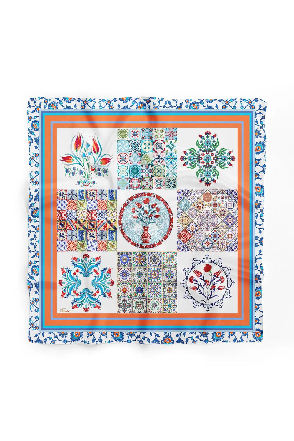 Kadın Mavi Desenli Fular Bandana - Stil Sahibi Kadın Bandana Fular