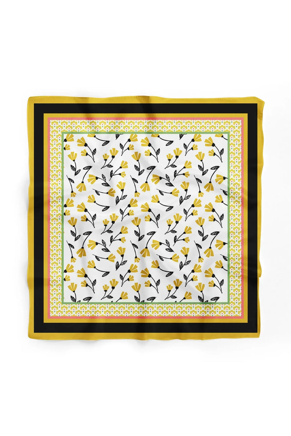 Sarı Çiçek Desenli Kadın Fular - Renkli Desenli Kadın Fular