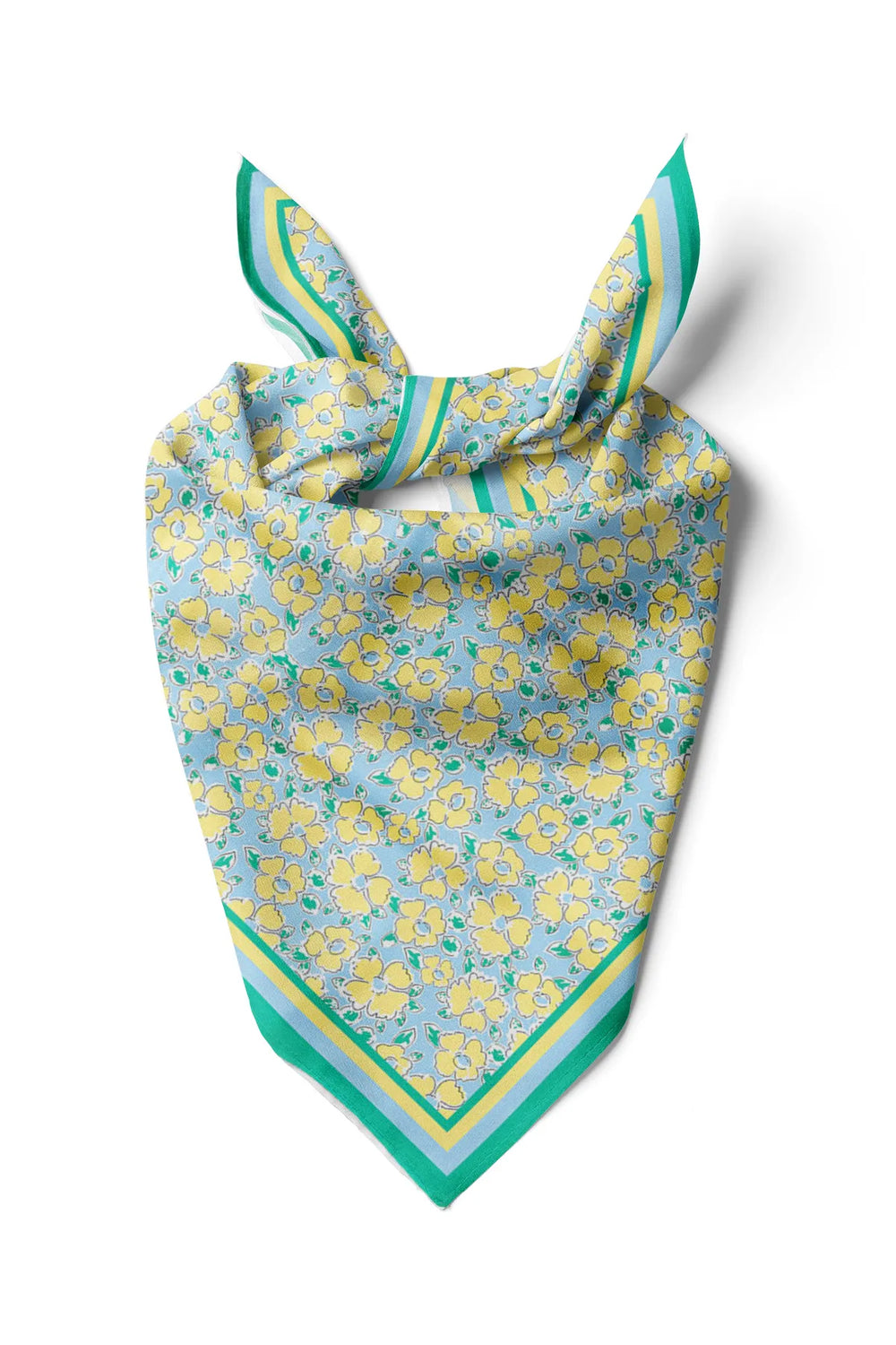 Yeşil Sarı Çiçek Desenli Kadın Fular - Renkli Desenli Kadın Fular