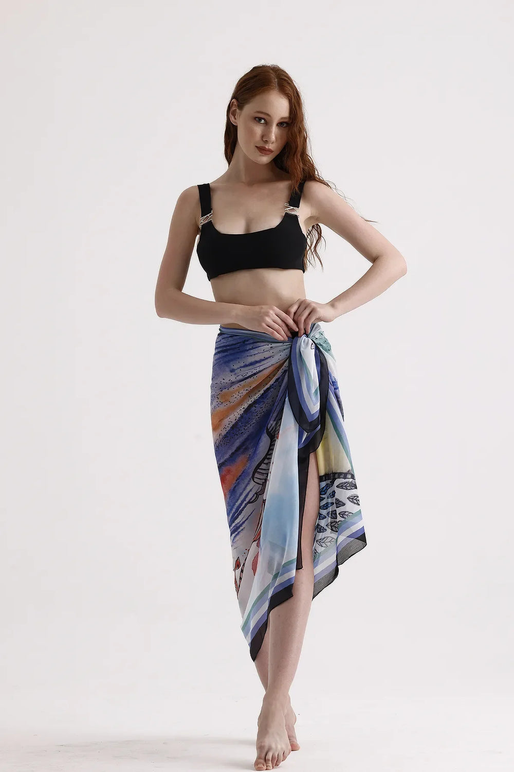 Mavi Çiçek Desenli Pareo - Plaj Için Hafif Desenli Pareo