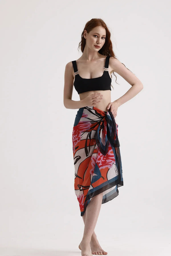 Turuncu Desenli Pareo - Plaj Için Hafif Desenli Pareo