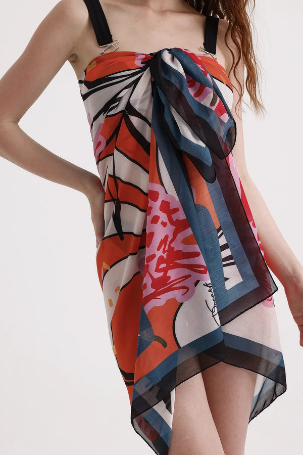 Turuncu Desenli Pareo - Plaj Için Hafif Desenli Pareo