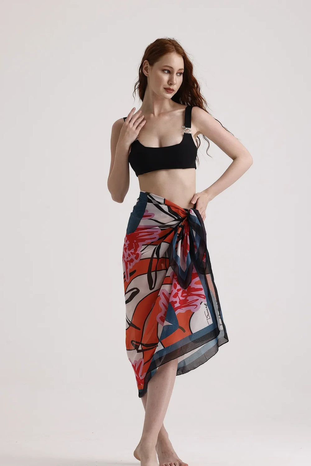 Turuncu Desenli Pareo - Plaj Için Hafif Desenli Pareo