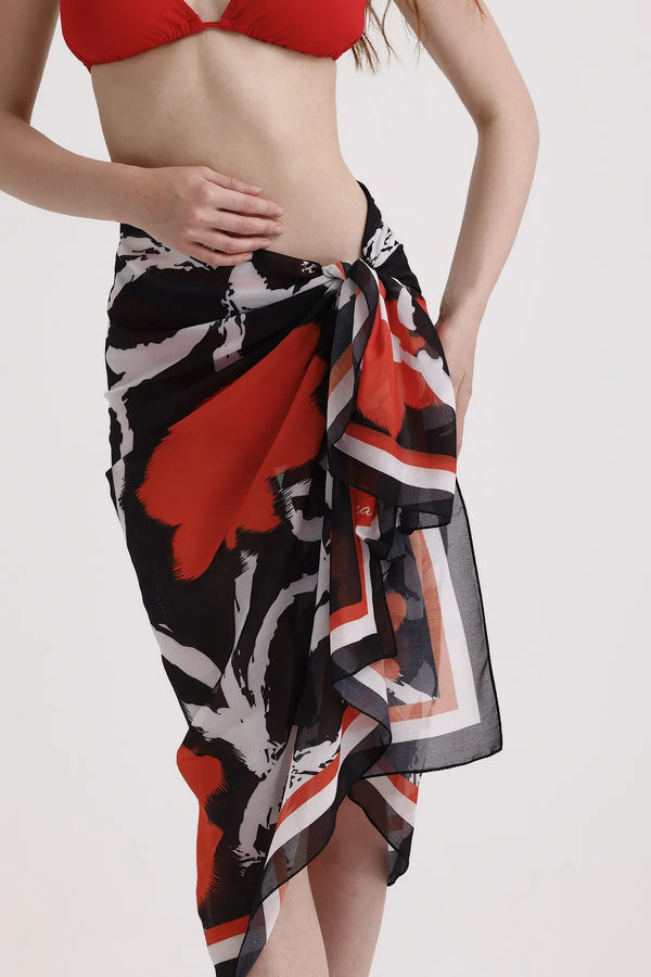 Siyah Turuncu Desenli Pareo - Plaj Için Hafif Desenli Pareo