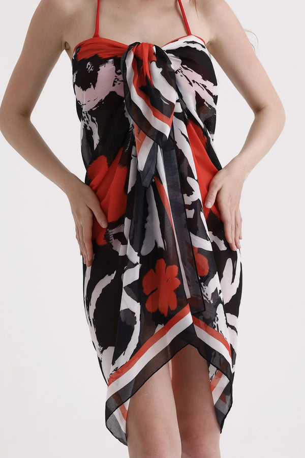 Siyah Turuncu Desenli Pareo - Plaj Için Hafif Desenli Pareo