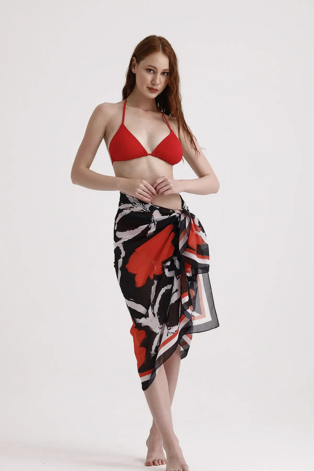 Siyah Turuncu Desenli Pareo - Plaj Için Hafif Desenli Pareo