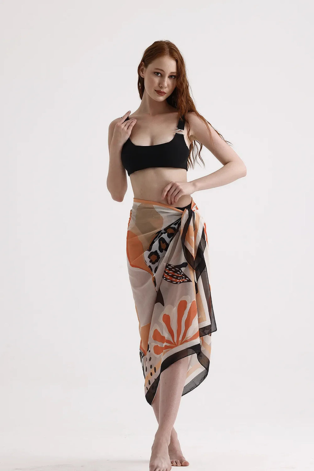 Sarı Turuncu Desenli Pareo - Plaj Için Hafif Desenli Pareo