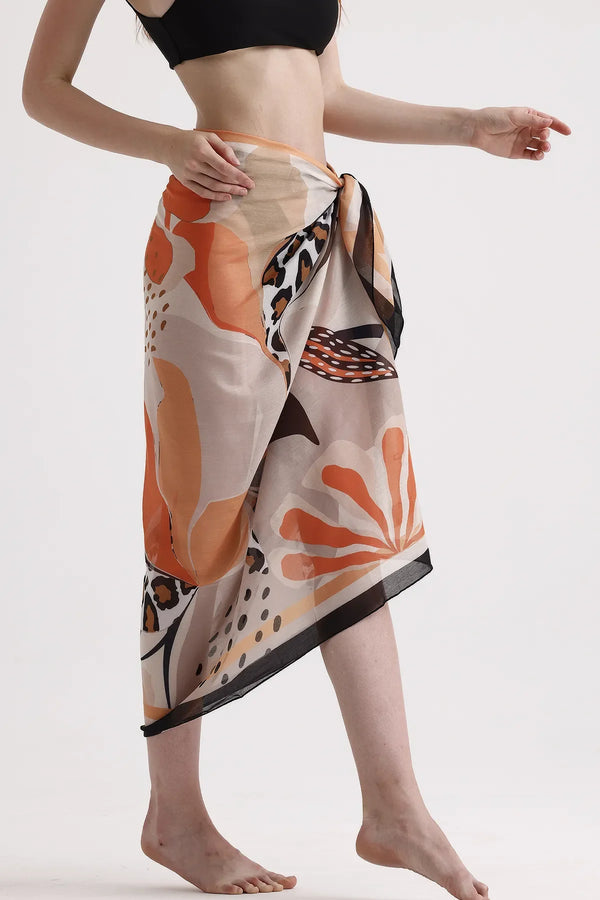 Sarı Turuncu Desenli Pareo - Plaj Için Hafif Desenli Pareo