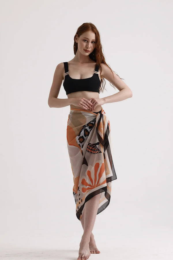 Sarı Turuncu Desenli Pareo - Plaj Için Hafif Desenli Pareo