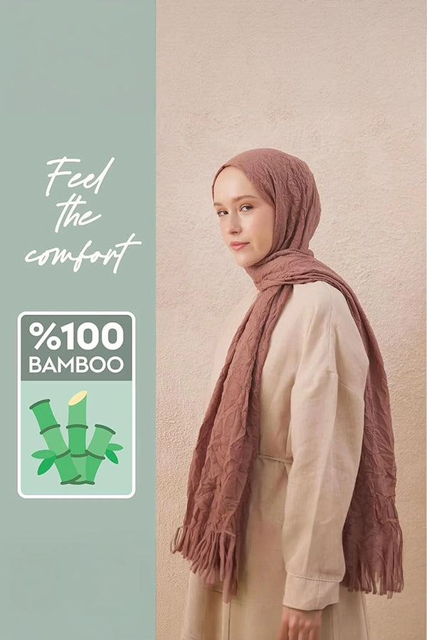 dscarf Wrinkle Long Scarf | Women Muslim Head Wraps Hijab | Soft Crinkle Scarf for Seasons | Solid Color Long Bambu Shawl