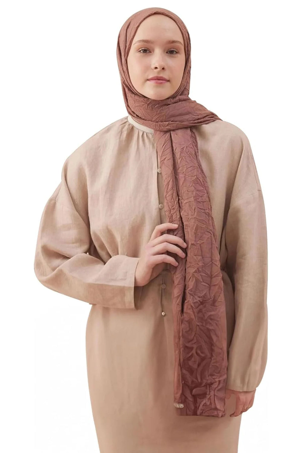 dscarf Wrinkle Long Scarf | Women Muslim Head Wraps Hijab | Soft Crinkle Scarf for Seasons | Solid Color Long Bambu Shawl