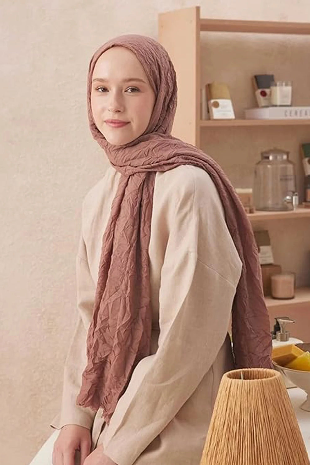 dscarf Wrinkle Long Scarf | Women Muslim Head Wraps Hijab | Soft Crinkle Scarf for Seasons | Solid Color Long Bambu Shawl