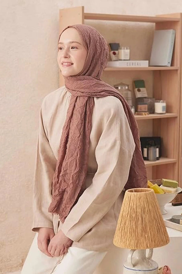 dscarf Wrinkle Long Scarf | Women Muslim Head Wraps Hijab | Soft Crinkle Scarf for Seasons | Solid Color Long Bambu Shawl