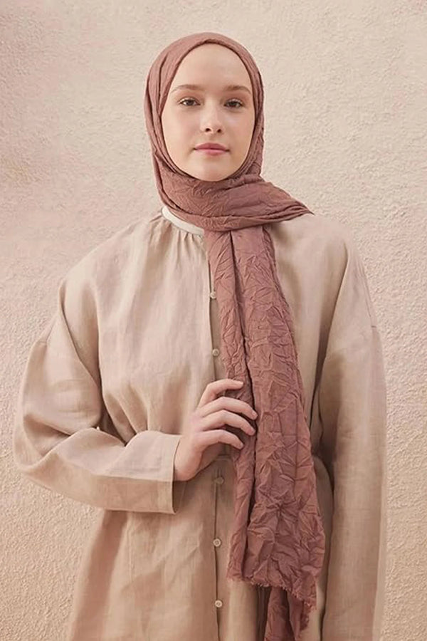 dscarf Wrinkle Long Scarf | Women Muslim Head Wraps Hijab | Soft Crinkle Scarf for Seasons | Solid Color Long Bambu Shawl