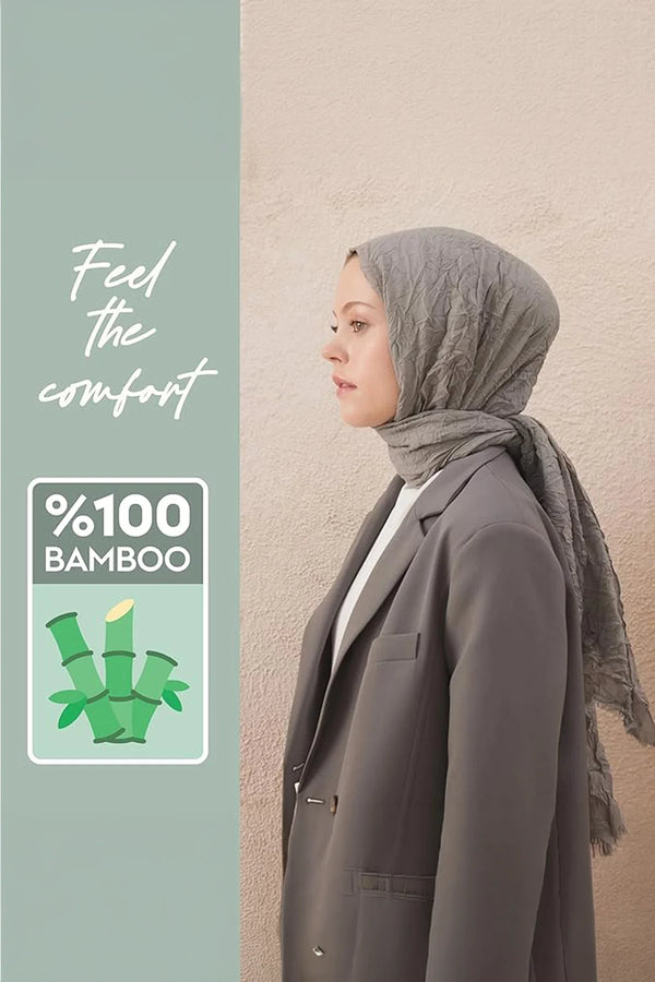 dscarf Wrinkle Long Scarf | Women Muslim Head Wraps Hijab | Soft Crinkle Scarf for Seasons | Solid Color Long Bambu Shawl