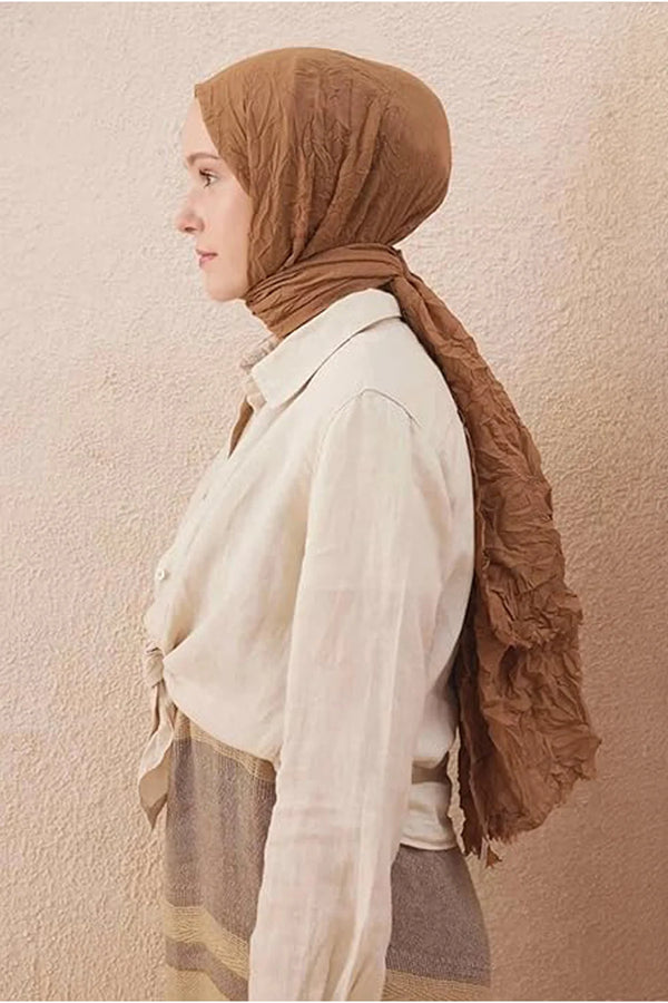 dscarf Wrinkle Long Scarf | Women Muslim Head Wraps Hijab | Soft Crinkle Scarf for Seasons | Solid Color Long Bambu Shawl